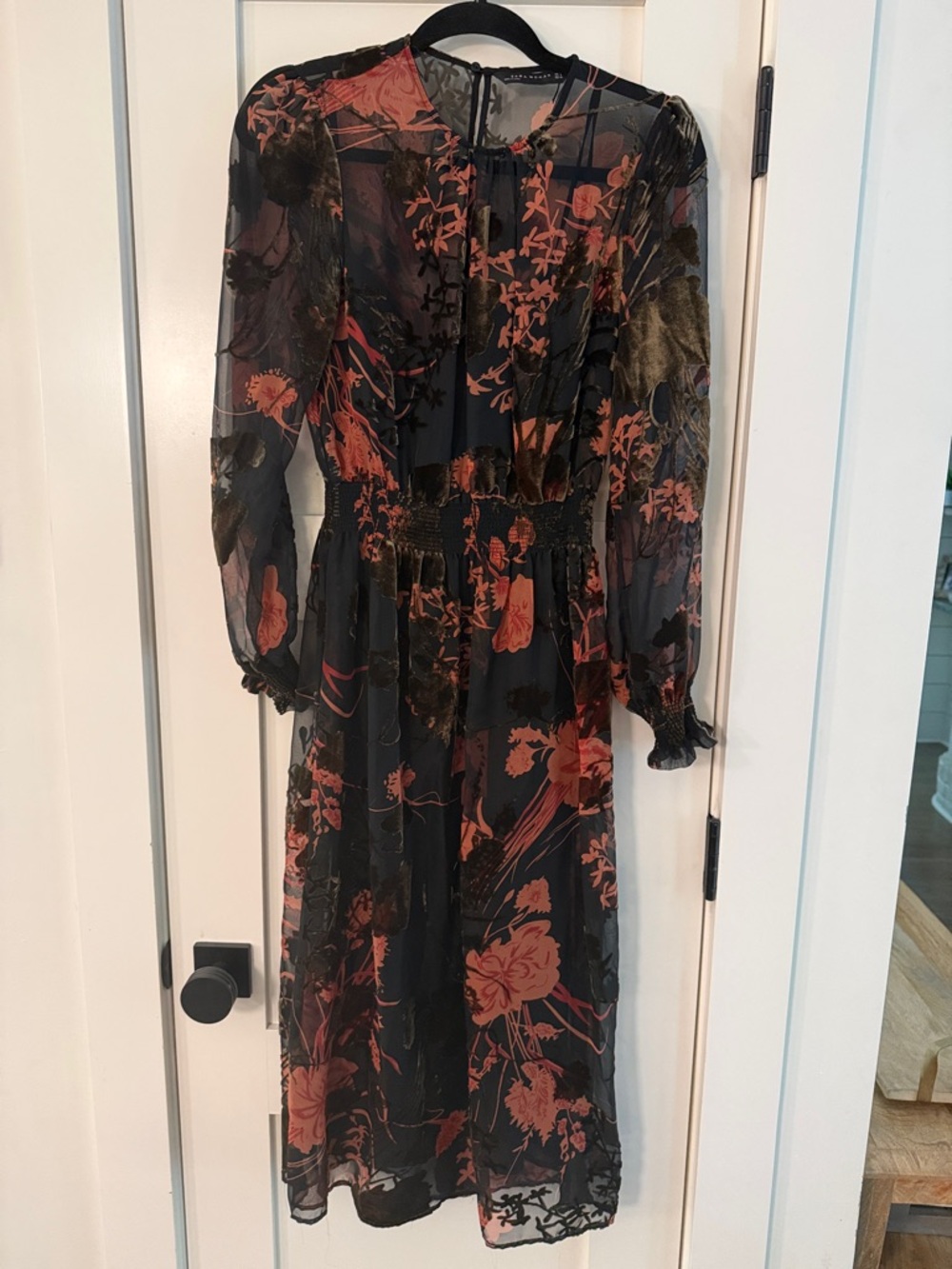 Zara Black Midi Dress with Rust Floral Print